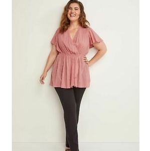 Lane Bryant Pink Faux-wrap Flutter Sleeve Tunic